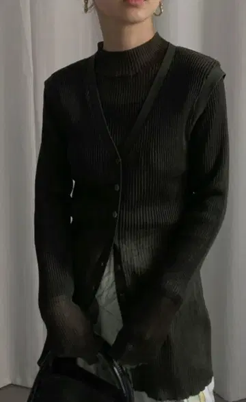 [ Ameri ] VEST LAYERED RIB KNIT