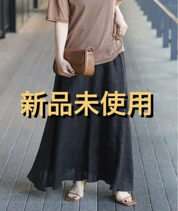 미사용 새상품 베이시스톡 프렌치 린넨 개더 스커트 블랙