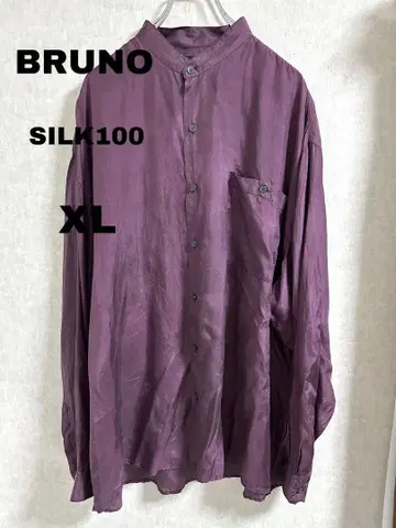 BRUNO 블루노 밴드 카라 셔츠 실크100% 보라색 긴팔 셔츠 XL