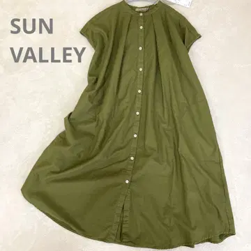 SUNVALLEY 밴드 칼라 일본 제품 염색 프렌치 슬리브 롱 원피스