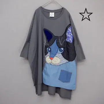 스칼라 152760: 고양이 무늬 데님 아플리케 튜닉