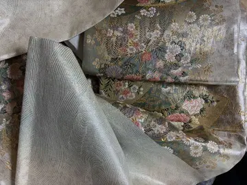 꽃무늬 자수 실크 기모노 옷감, 새상품, 새상품급