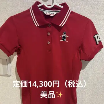 Munsingwear 빨간색 피케 셔츠 펭귄 자수 골프웨어 S 사이즈
