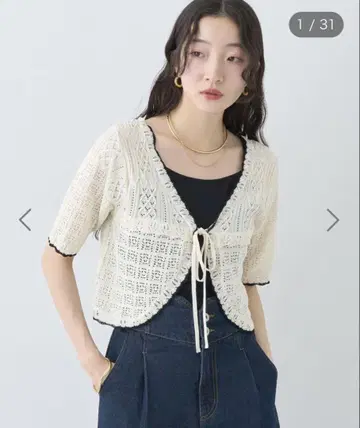 미니 스캘럽 시스루 니트 가디건