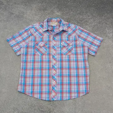 90년대~ Wrangler 웨스턴 반팔 셔츠 체크 무늬 도트 버튼