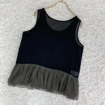 이너 탱크탑 카키 S 튤 프릴 레이어드