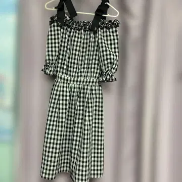 로디스팟 원피스 깅엄 체크 리본 블랙