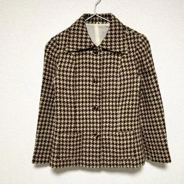 여성용 숏코트 하운드투스 체크 무늬 브라운 카라 부착