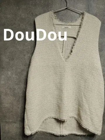 DouDou 두두 상의 베스트 트위드 프린지 V넥 프리