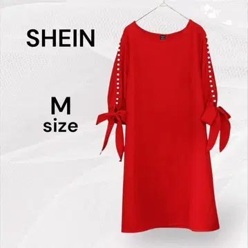 SHEIN 빨간색 미니 원피스 볼륨 슬리브 펄 M 사이즈 반팔