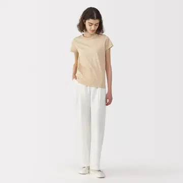 MUJI labo 완판 면 혼방 턱 와이드 팬츠 화이트