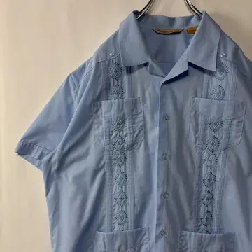 쿠바 셔츠 오픈 카라 셔츠 블루 구제 메키시칸 셔츠 XL 사이즈