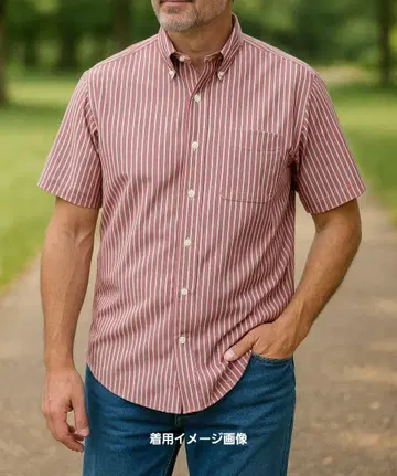 L.L.Bean 반팔 셔츠 스트라이프 면 100% 빨강/흰색