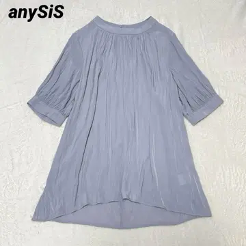 새상품급 애니시스 퍼프 슬리브 블라우스 개더 5분 소매 스탠드 넥