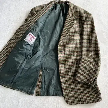 해리스 트위드 테일러드 자켓 울 100% 싸개 버튼 하운드투스 체크 M