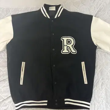 바시티 자켓 블랙 화이트 R 자수