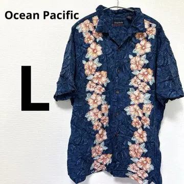 Ocean Pacific 반팔 알로하 셔츠 네이비 꽃무늬 L 사이즈