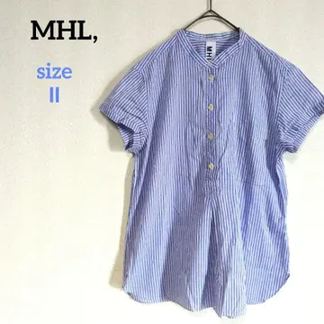 마가렛호웰 MHL 반팔 셔츠 스트라이프 하프 버튼 파랑