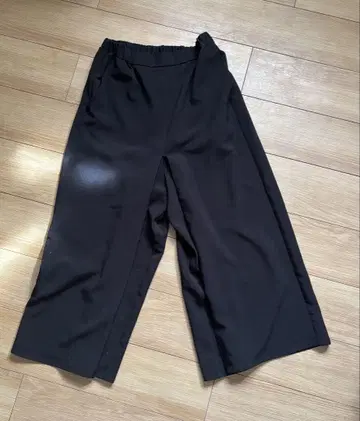 블랙 와이드 팬츠 허리밴딩