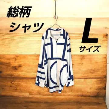 올 패턴 셔츠 여성용 L 사이즈 폴리에스테르 100% 기하학 무늬