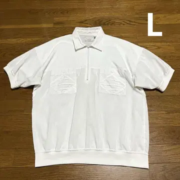 80년대 90년대 하프 지퍼 풀오버 셔츠 L 화이트 코튼 폴리