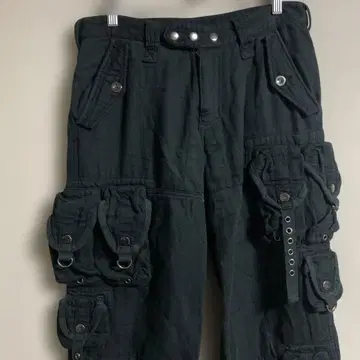 buffalo bobs 코튼 블랙 카고 팬츠 다기능 포켓 부착