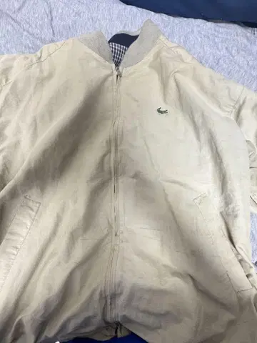 Lacoste 집업 자켓 베이지 체크 무늬 리버서블