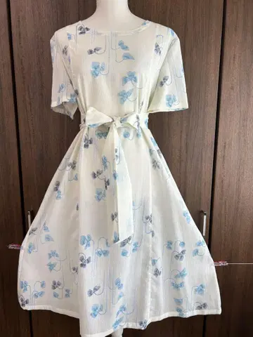 유카타 리메이크 면 원피스 꽃무늬 허리 리본 드레스