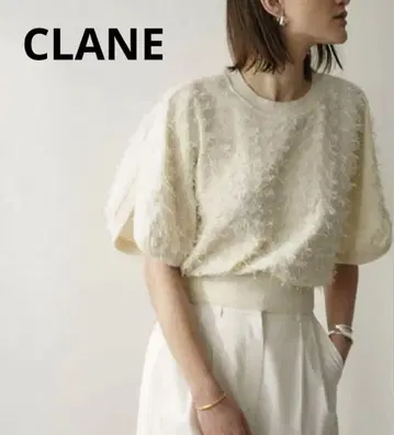 CLANE FRINGE ARCH SLEEVE KNIT TOPS 화이트