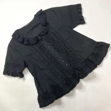 [새상품급] 핑크하우스 블랙 피코 프릴 핀턱 면 론 오버 블라우스