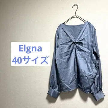 Elgna V넥 긴팔 블라우스 가슴 턱 장식 블루 40 사이즈