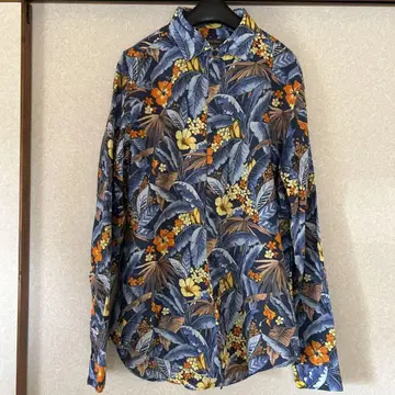 ZARA MAN 올 패턴 셔츠 꽃무늬 보태니컬 블루 M