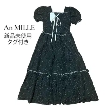 [ 택 포함 ] An MILLE 플로키 도트 셔링 OP 블랙