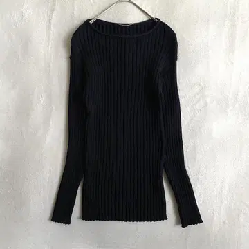 [ 새상품급 ] Deuxieme Classe 리브 보트 풀오버 블랙 코튼