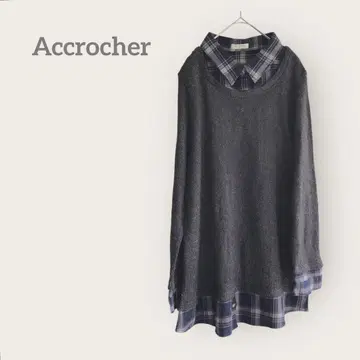 Accrocher [LL] 레이어드 셔츠풍 튜닉 니트 차콜 네이비 가을