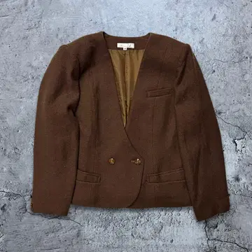 [ 빈티지 ] 여성용 노카라 자켓 더블 버튼 ( 브라운 S~M )