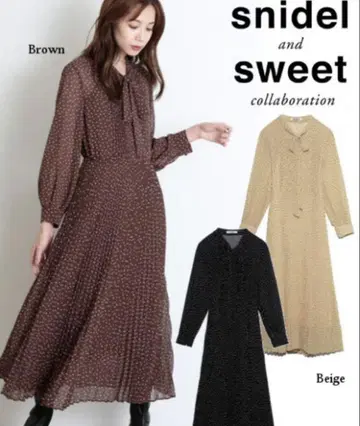 SNIDEL x Sweet 콜라보 도트 시어 원피스 브라운