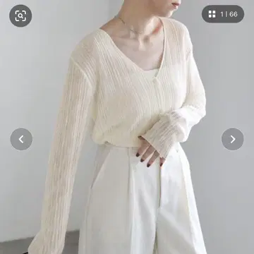 select MOCA 시어 리브 V넥 카디건 아이보리