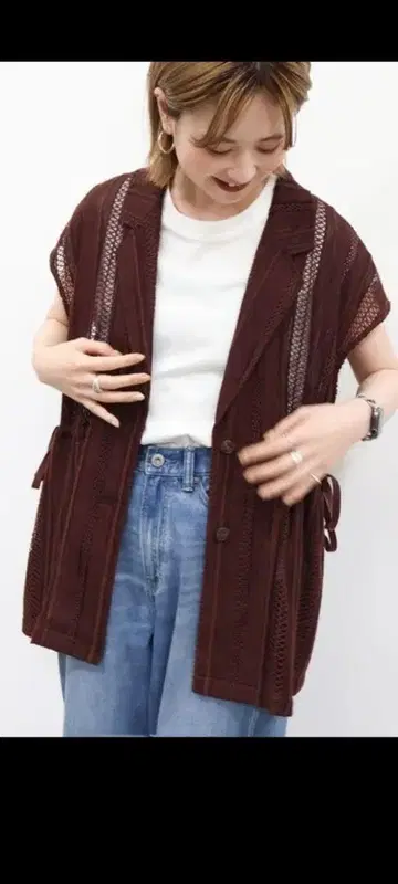 기하학 패턴 레이스 허리 드로스트 재킷
