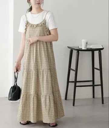디스코트 프릴 체크 캐미 원피스