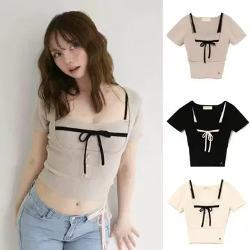 andmary 앤드마리 Mary logo ribbon tops