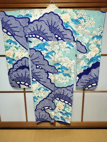 정실 실크 전통 문양 꽃무늬 진소기모노 기모노, 소매 길이 63cm