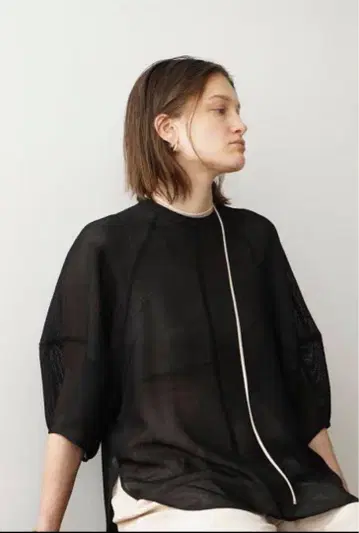 MESH FORM SLEEVE BLOUSE 시스루 블랙 상의
