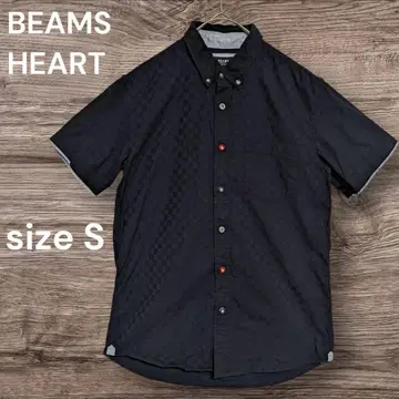 새상품급 BEAMS HEART 격자 무늬 버튼다운 셔츠 반팔 네이비 S