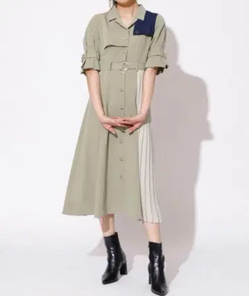 레디아젤 트렌치 컬러 블록 플리츠 셔츠 원피스