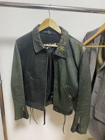Schott 다크 그린 크레이지 패턴 가죽 재킷 M