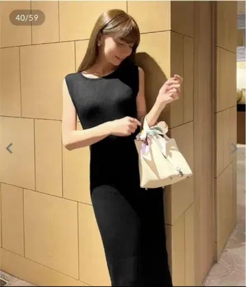 고베 레 오카베 아유미 리브 니트 노스 원피스 블랙 스트레이트