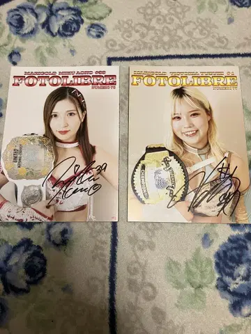 마리골드 아오노 미라이 & 빅토리아 유우츠키 친필 사인 포토 리플레 세트