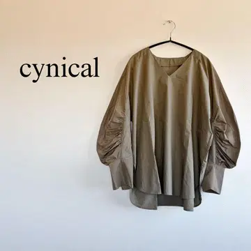 cynical 개더 슬리브 블라우스 이소재 티셔츠 변형 슬리브