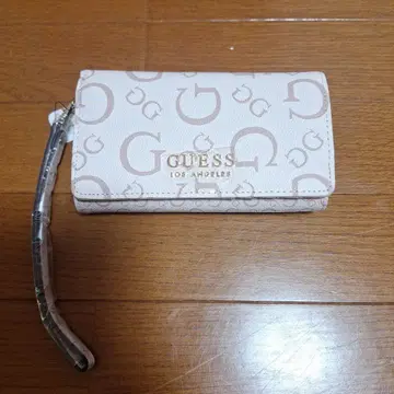 GUESS 로고 프린트 장지갑 핑크